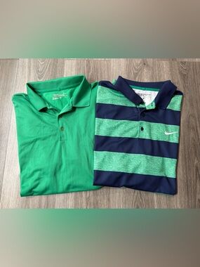 Nike Golf Green Polo & Navy/Green Stripe Polo Set Short Sleeve XL Dri Fit